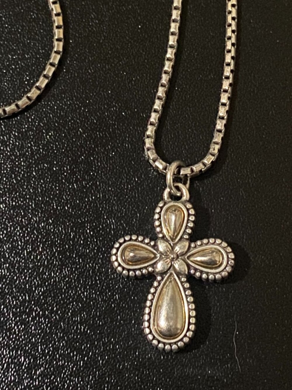 Brighton Silver Tone Cross Pendant Necklace Double Sided 18” w Pouch